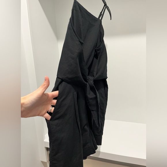 Madewell Tie-Waist Romper Black Pockets Size 2 Linen square neckline NEW NQ635 - Picture 7 of 13